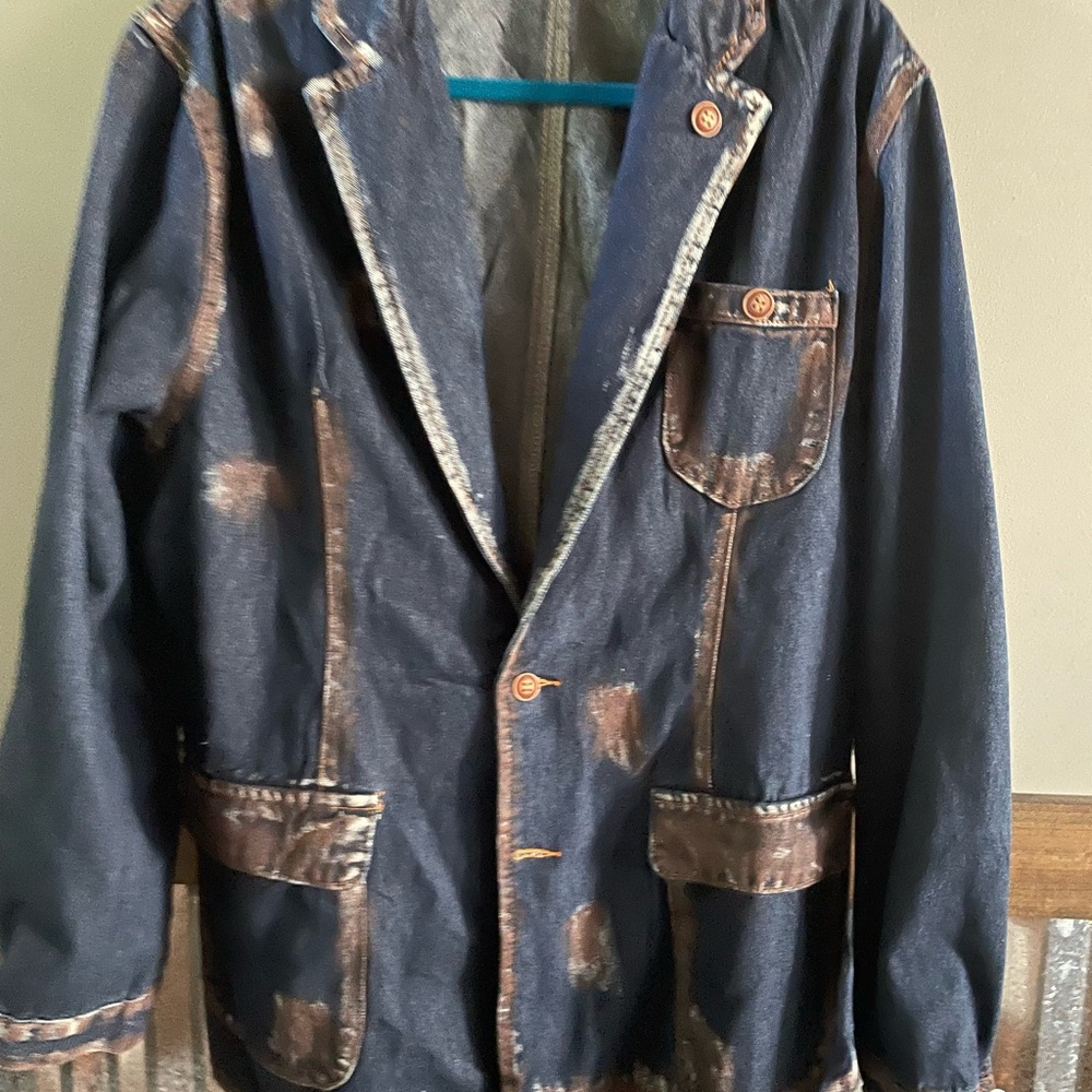 Blue and Brown Lightweight Shirt Jacket with Distressed Look